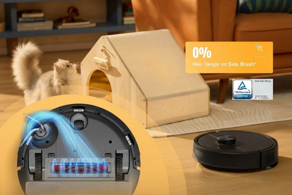 Anti-tangle robot vacuum battling pet hair